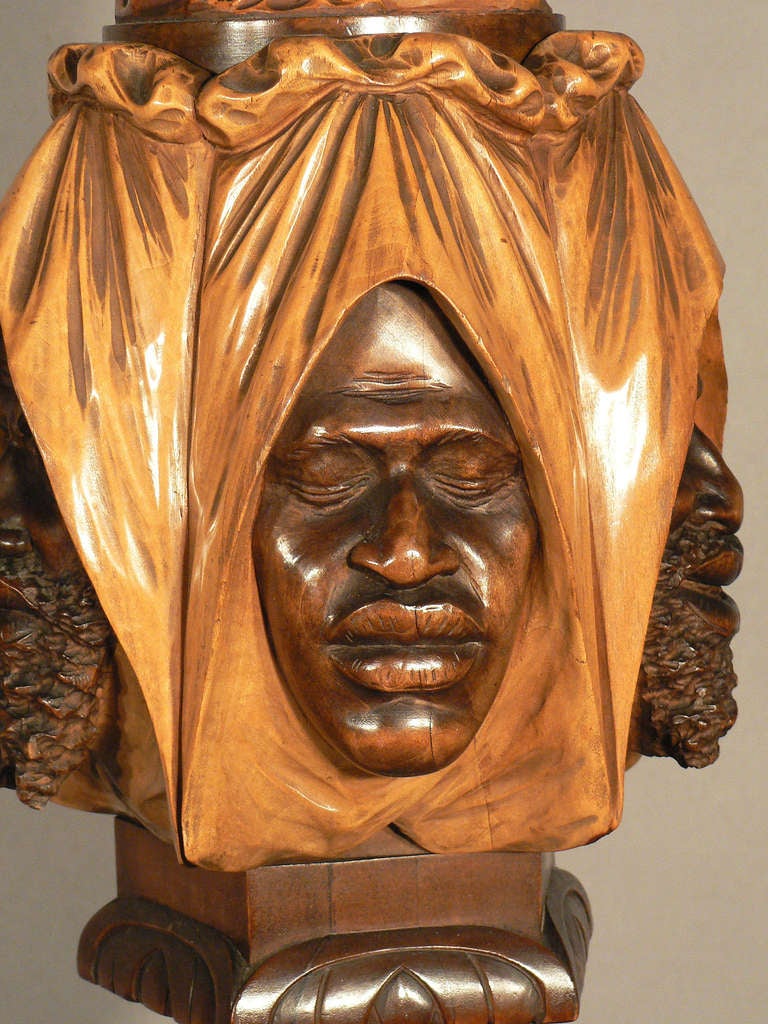 Austrian Carved Wood Humidor with Arab Faces, Vienna, 1910
