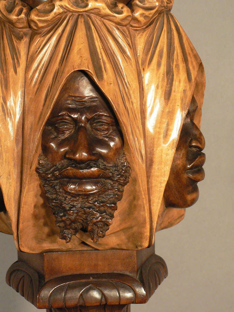 Art Nouveau Carved Wood Humidor with Arab Faces, Vienna, 1910