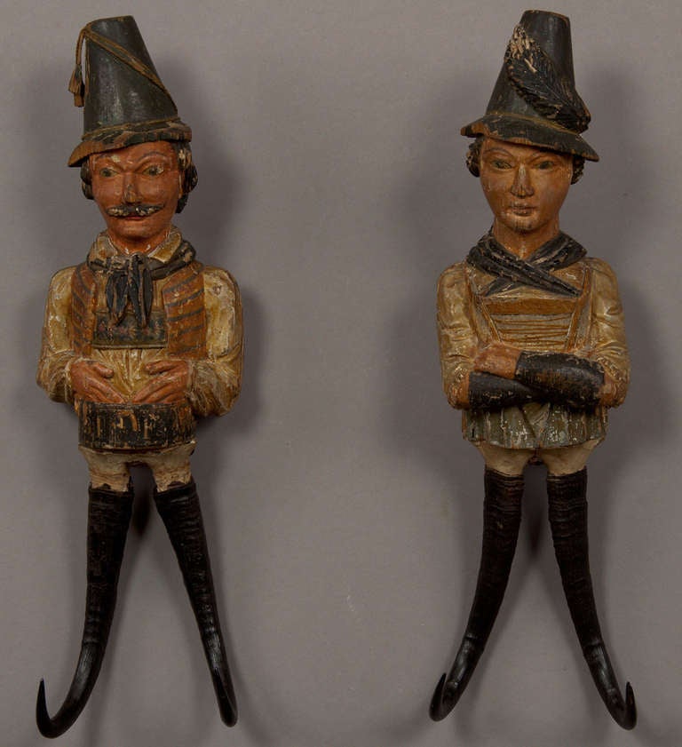 Pair of Folksy Carved Whip Holders - Austria Tyrol ca. 1830