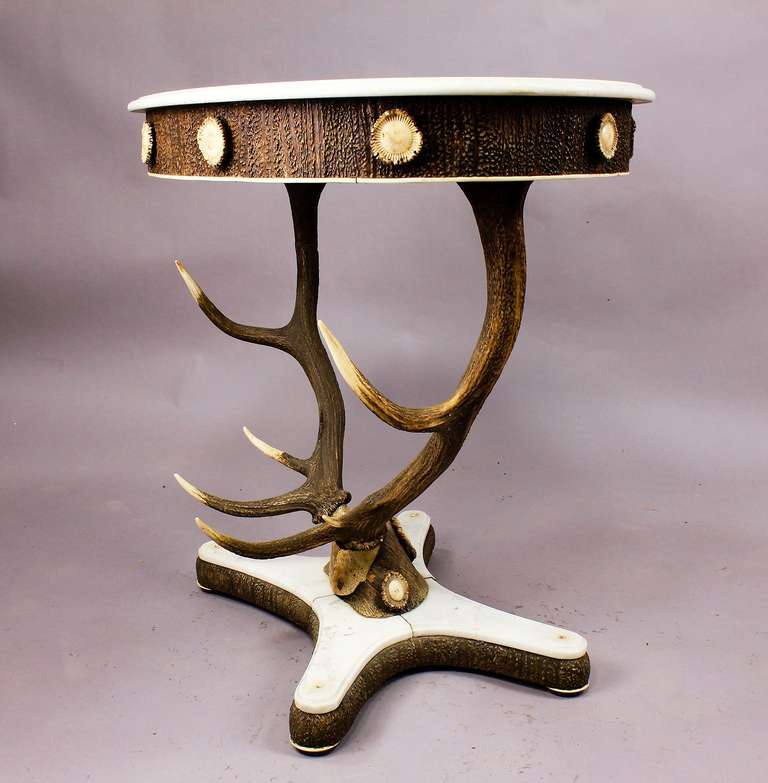 Rustic antique stag trophy antler table, austria, circa 1860