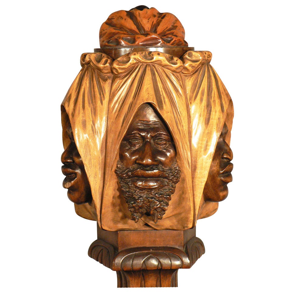 Carved Wood Humidor with Arab Faces, Vienna, 1910