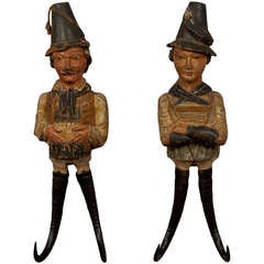 Pair of Folksy Carved Whip Holders - Austria Tyrol ca. 1830