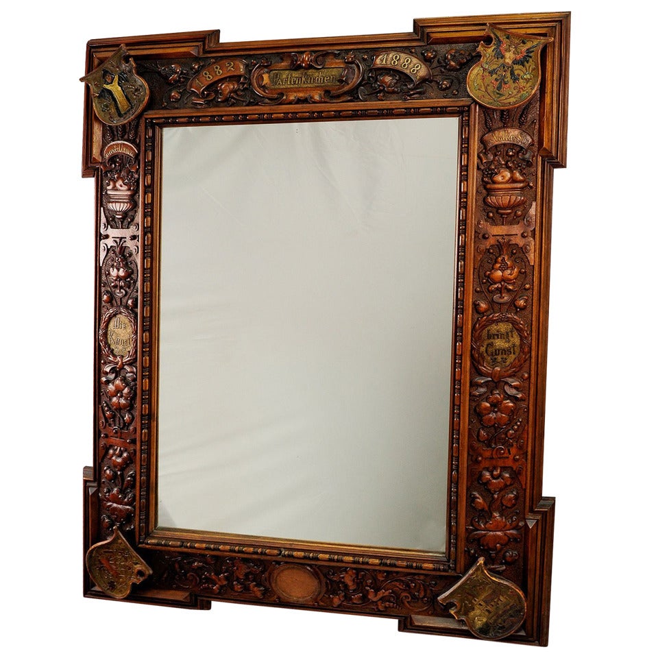 large mirror with wooden carved frame, partenkirchen 1888