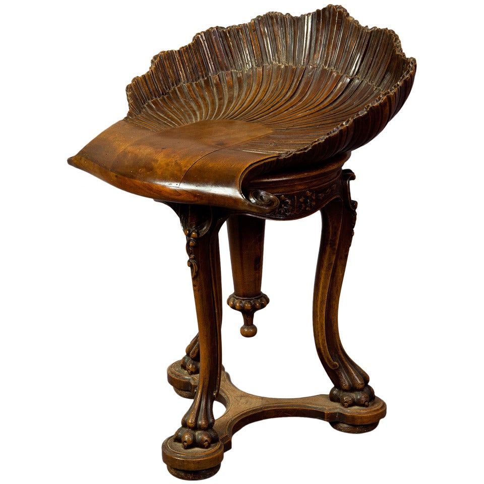 Antique Carved Wood Piano Stool Grotto Design Ca. 1880