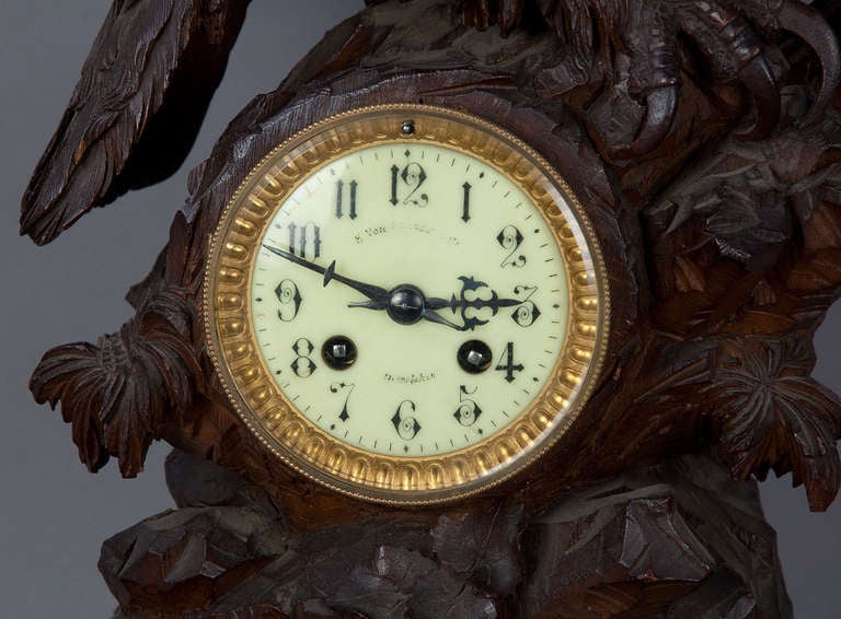 Antique Carved Wood Eagle Table Clock, Swiss, 1900 For Sale at 1stdibs