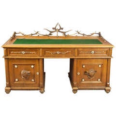 Large Oak Wood Desk with Antler Decorations by Rudolf Brix, 1900 3