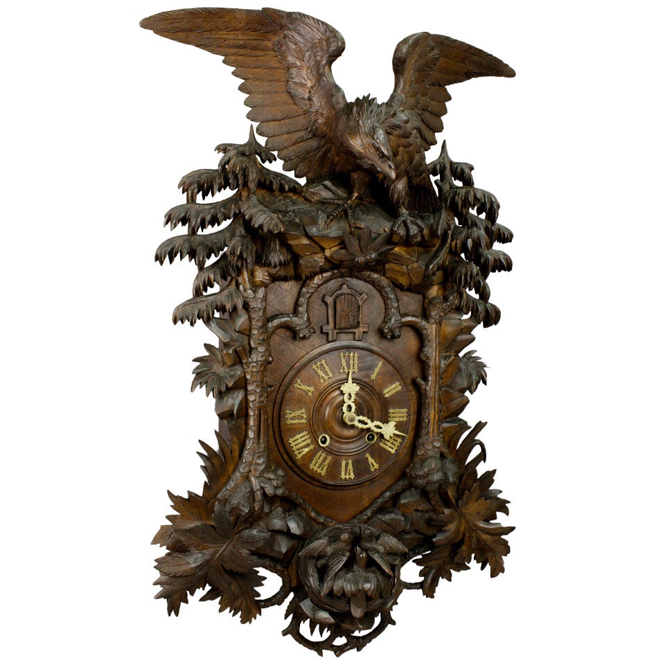 Rare Antique Black Forest Cuckoo Clock with Eagle