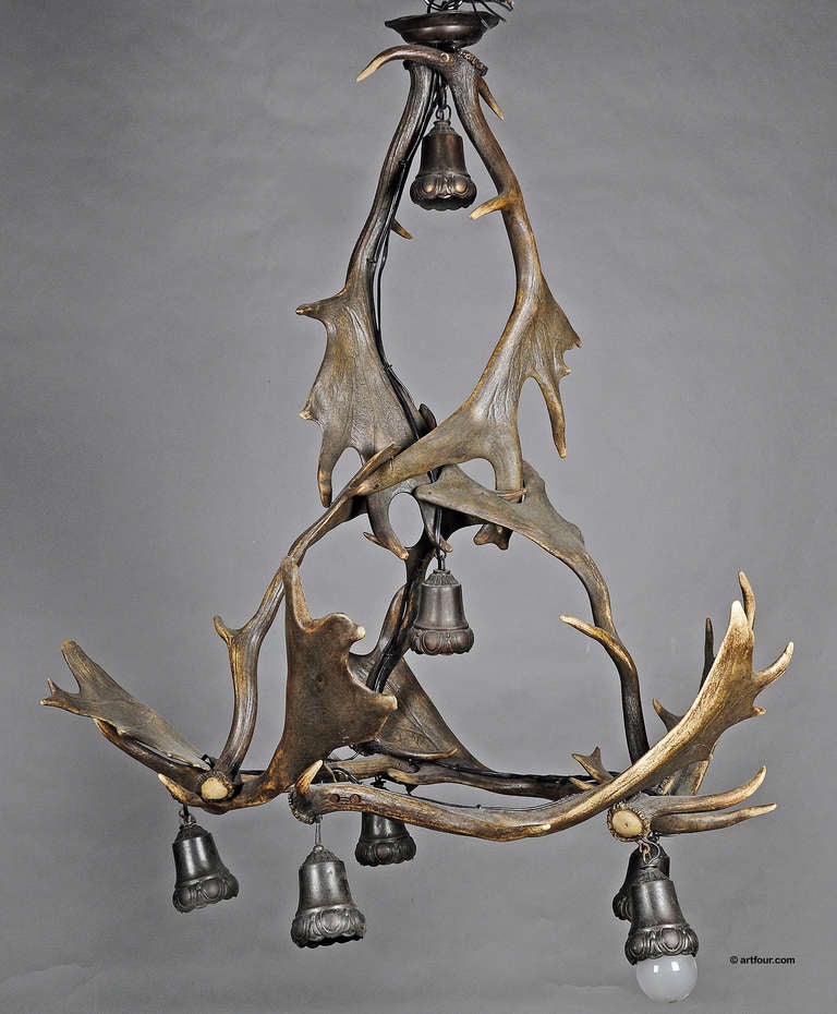 Large Antique Fallow Deer Antler Chandelier ca. 1900