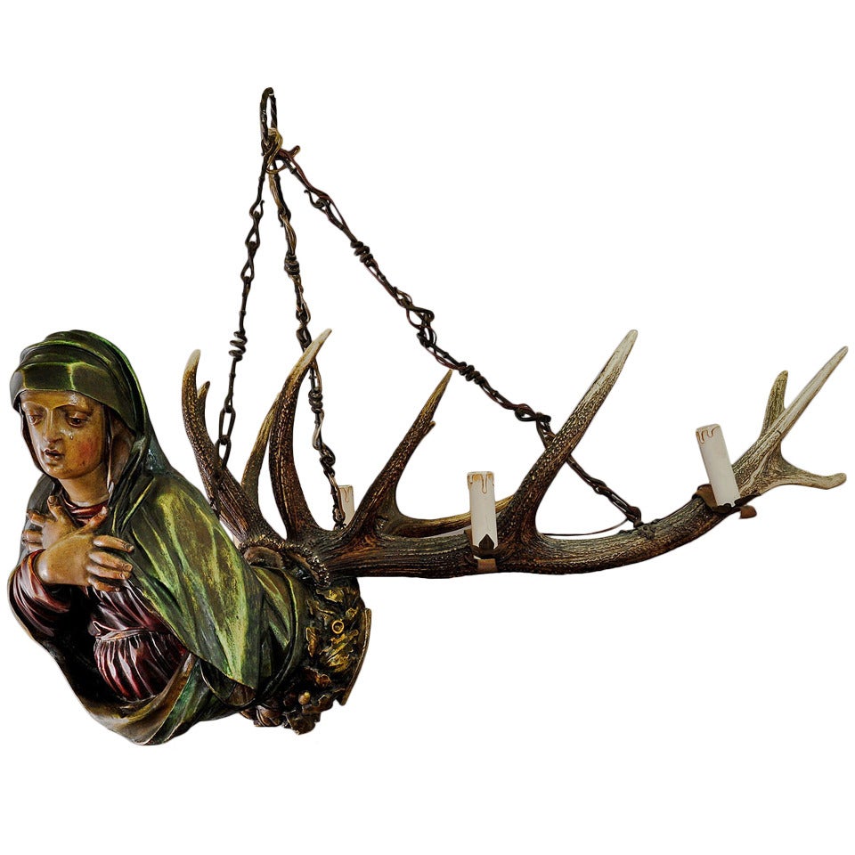 carved wood lusterweibchen chandelier gothical madonna