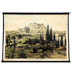 antique school wall chart - Athens with acropolis ca. 1890