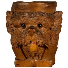 Carved Wood Terrier Tobacco Box Swiss Ca. 1900