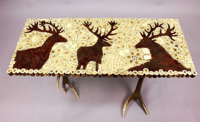 Vintage Antler Marquetry Cocktail Table