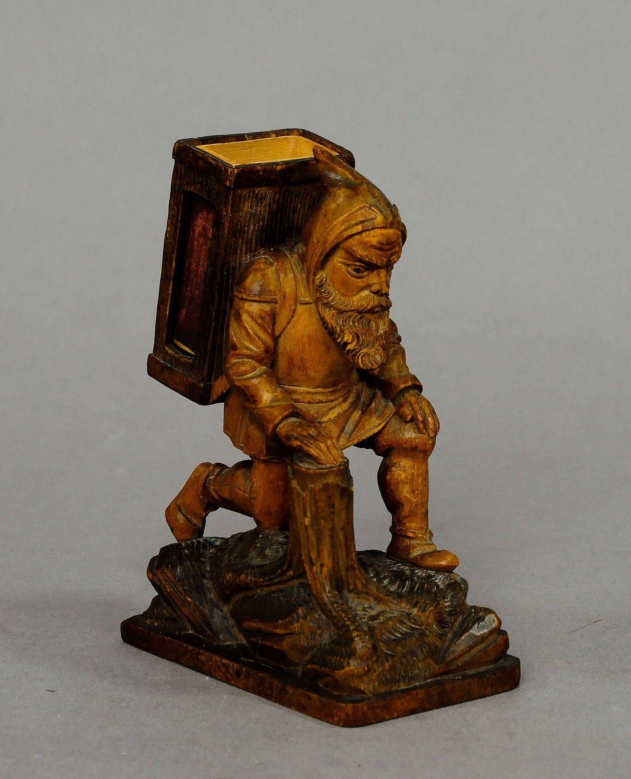 Black Forest black forest wooden carved dwarf matchbox holder