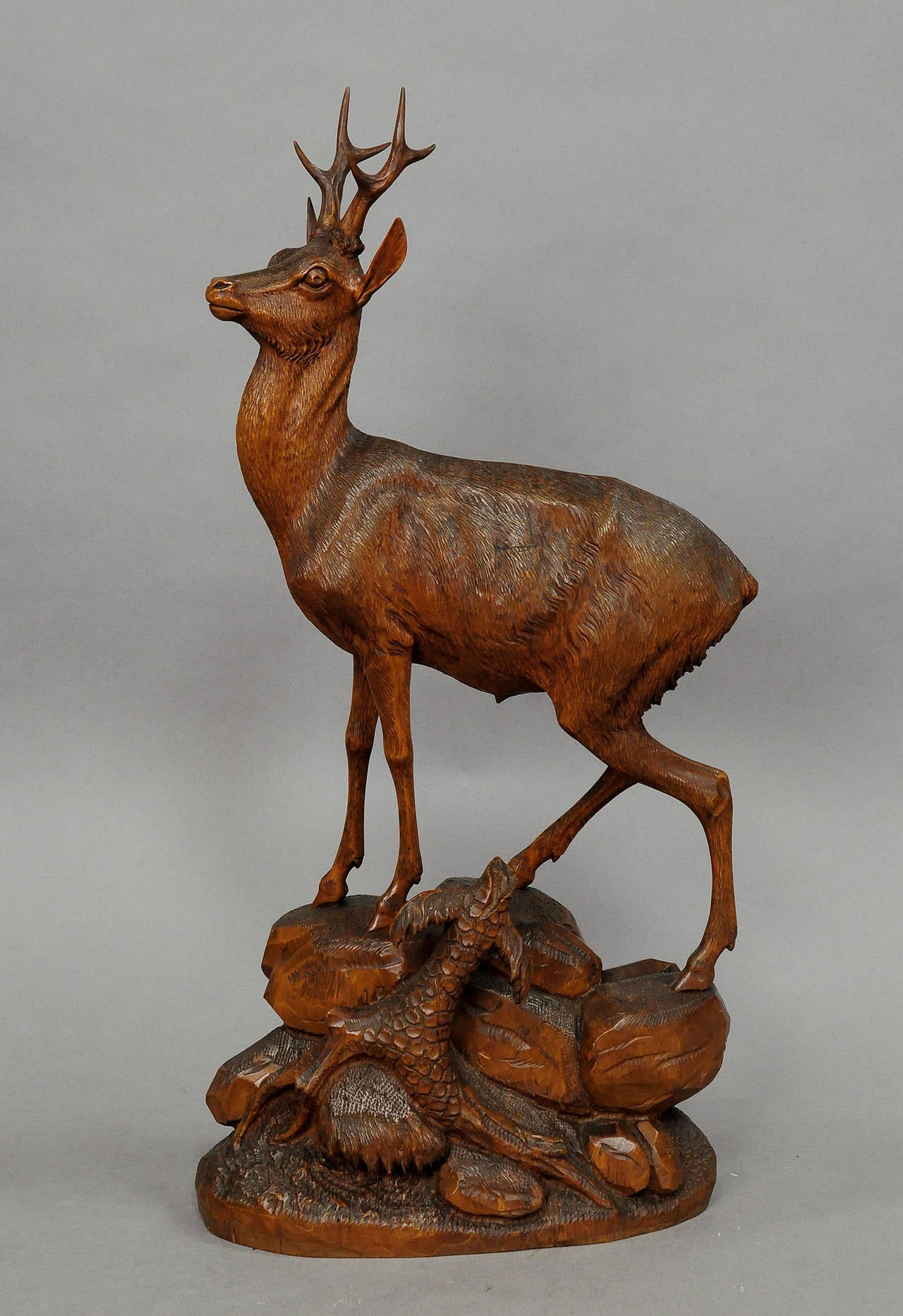 detailed carved wood deer statue, swiss brienz ca. 1900 at 1stdibs