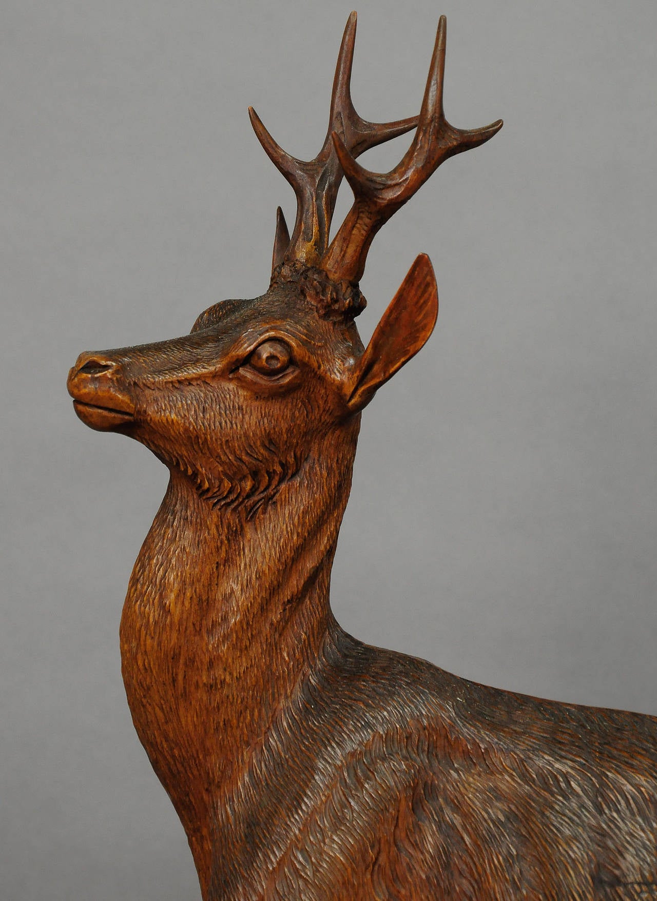 detailed carved wood deer statue, swiss brienz ca. 1900 at 1stdibs