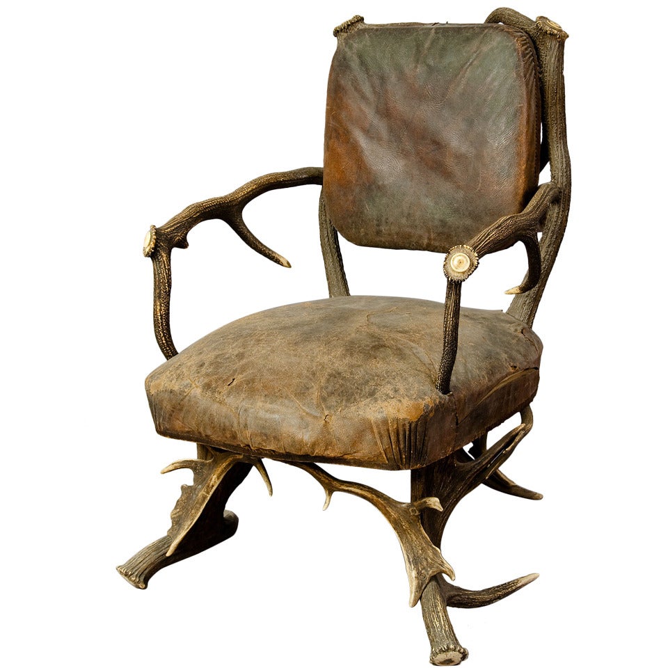 Antique Black Forest Antler Arm Chair, Austria 1890