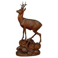 detailed carved wood deer statue, swiss brienz ca. 1900