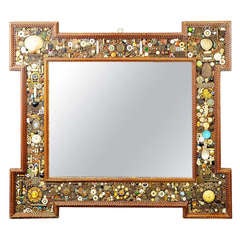 Antique Richly Decorated Tramp Art Quodlibet Mirror circa 1900