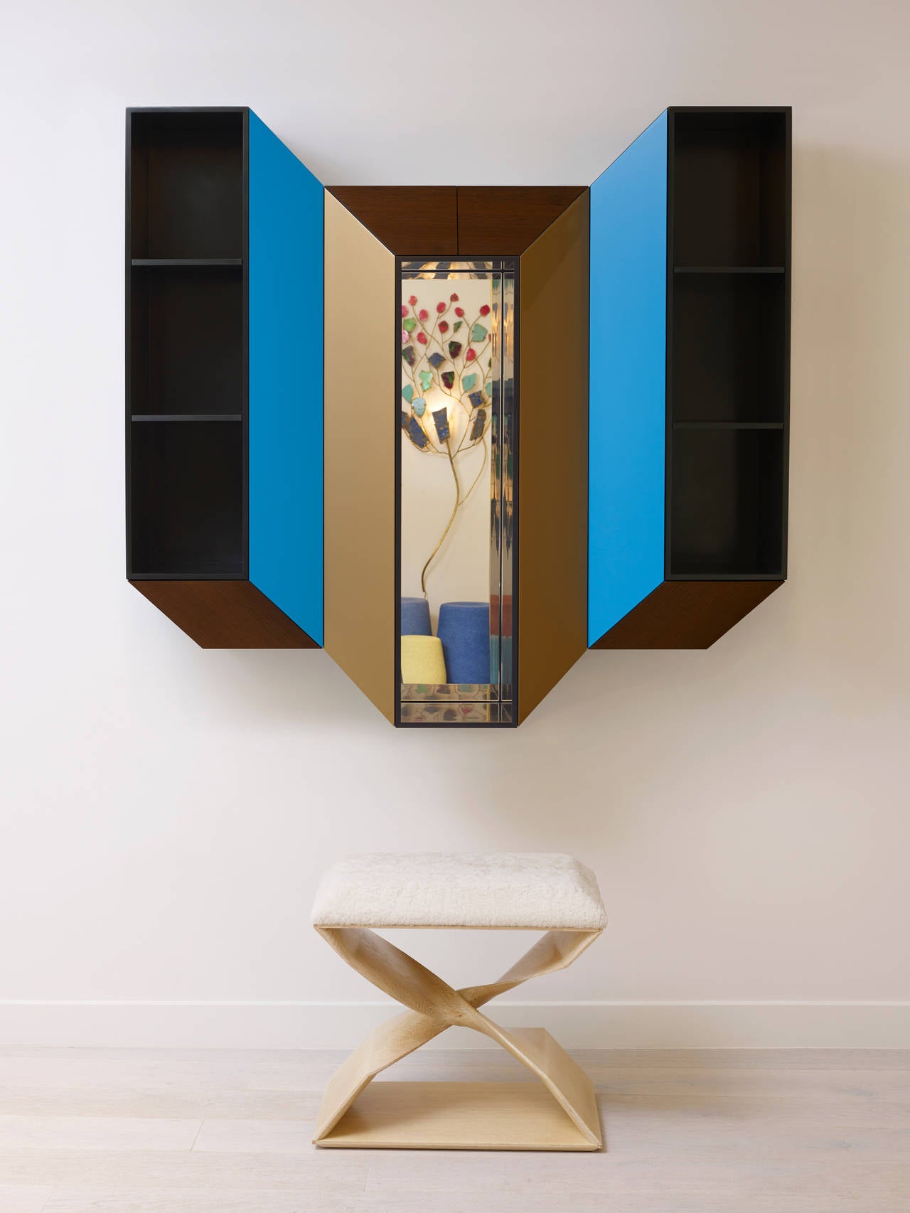 French 'Cinétisme  IV (Gold and Blue)' Wall Cabinet by Charles Kalpakian For Sale