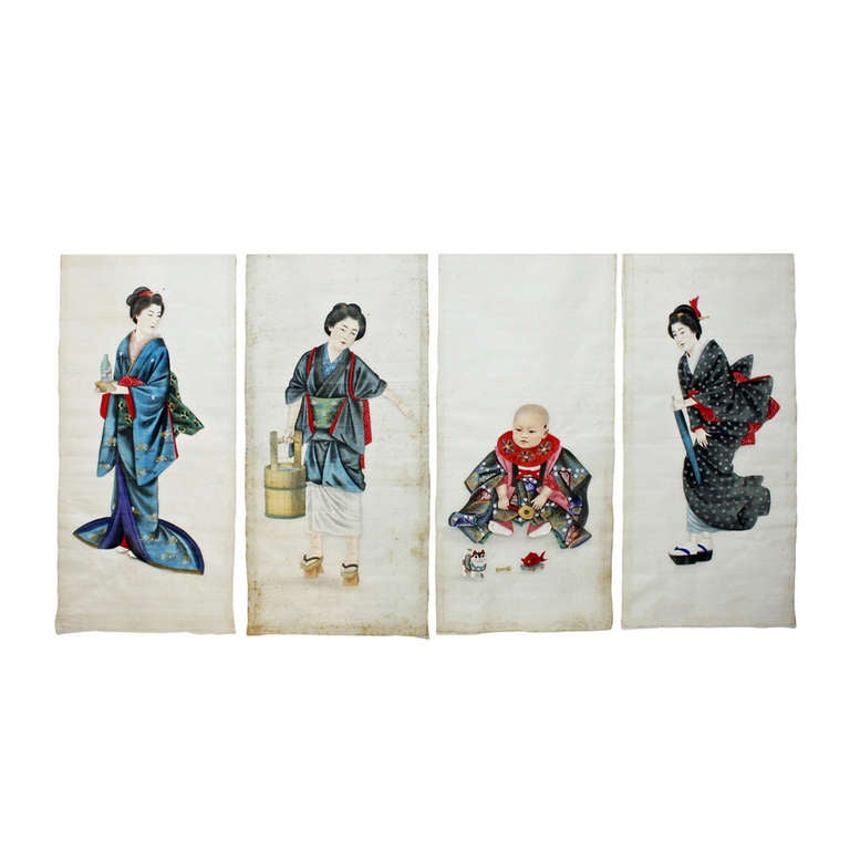 A Set of Four Japanese Paintings For Sale