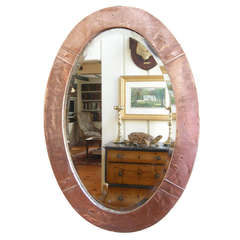 English Arts & Crafts Hammered Copper Oval Mirror 3