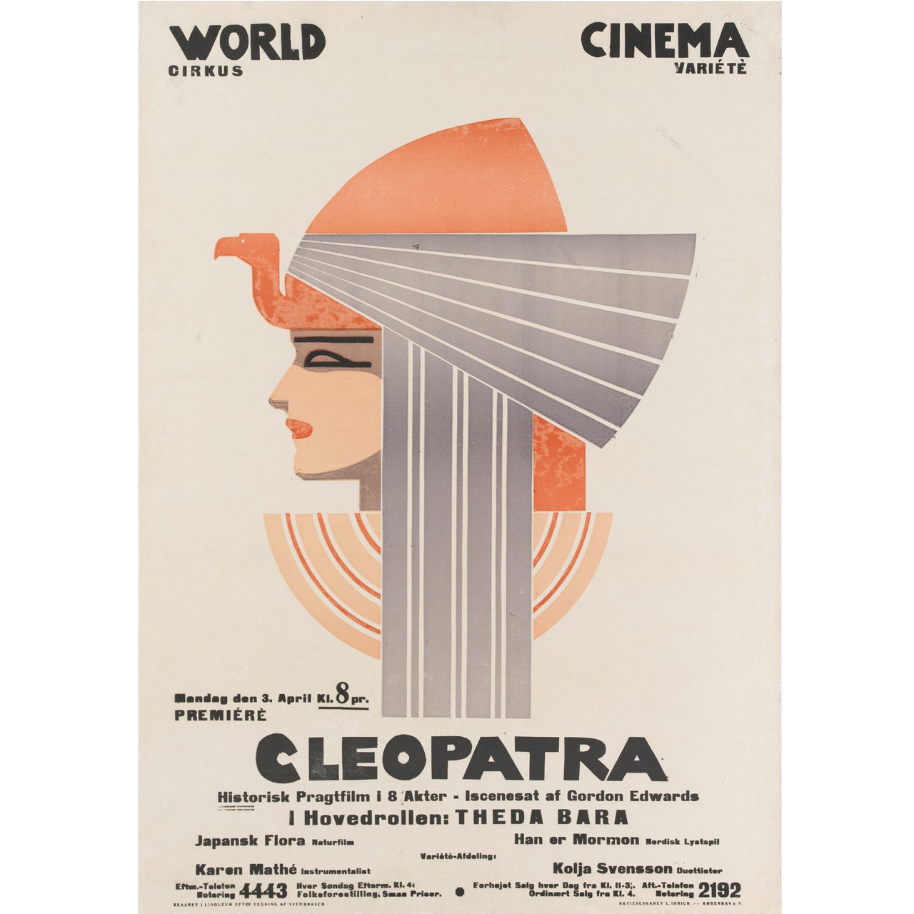 Affiche d'origine du film danois Cléopâtre (1917) en vente