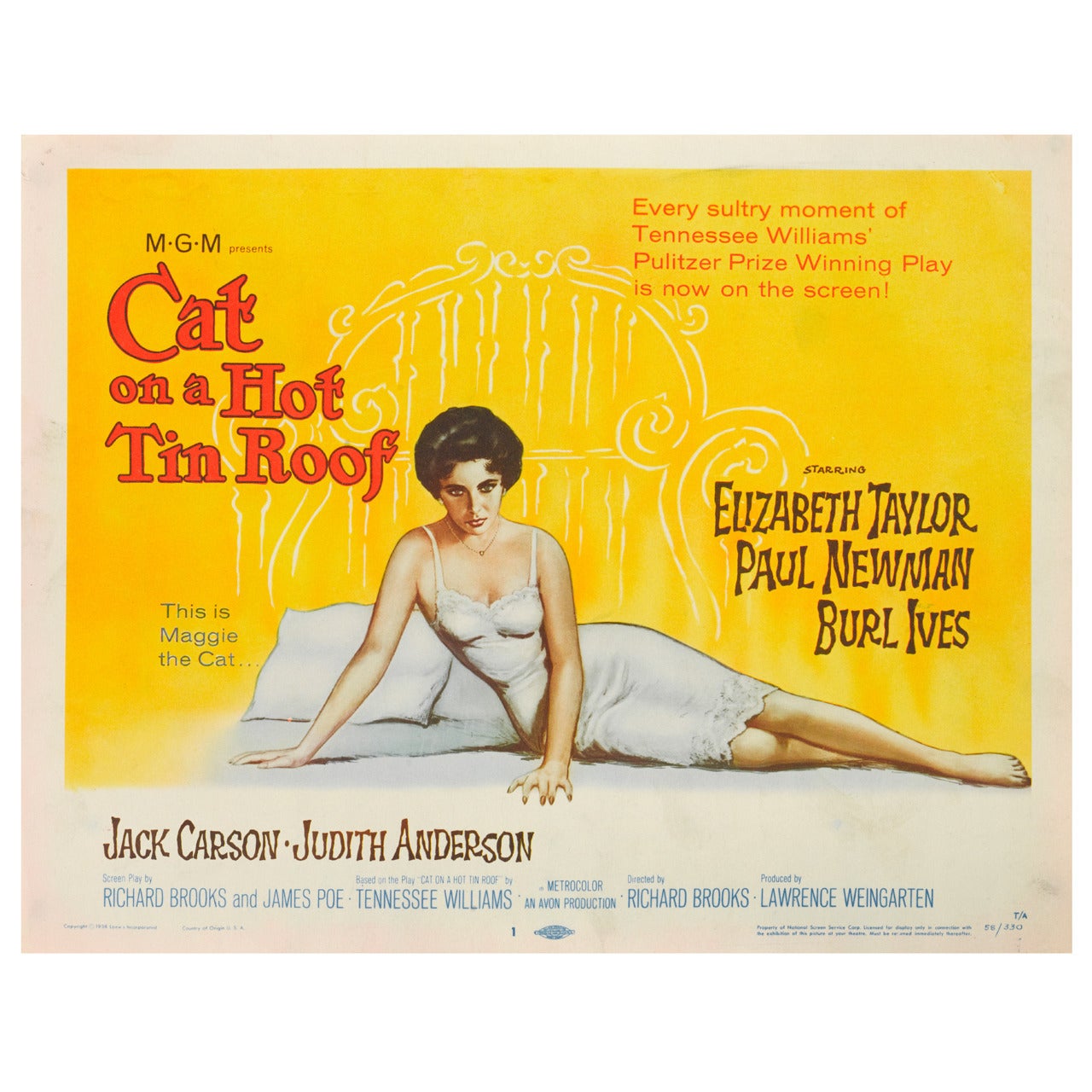  Cat On A Hot Tin Roof Film Poster 1958 For Sale At 1stDibs Cat On 