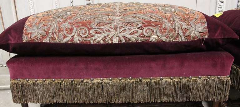 Metallic Thread Pair of 17th Century Spanish Benches with Metallic Embroidery