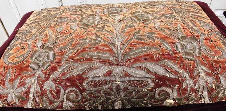 Pair of 17th Century Spanish Benches with Metallic Embroidery 2