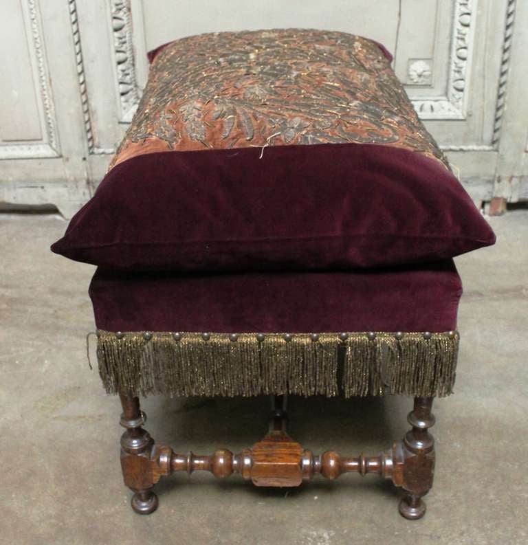 18th Century and Earlier Pair of 17th Century Spanish Benches with Metallic Embroidery