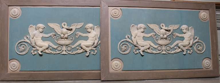 Large Pair of French Directoire over Door Panels For Sale 1