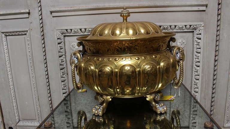 A large 19th century French bronze Louis XVI style jardiniere with lid and zinc liner.
