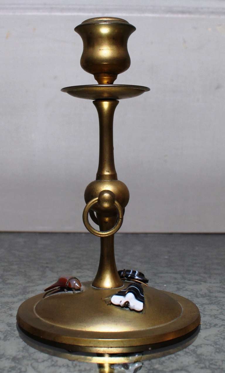 Napoleon III Pair of Bronze Candlesticks with Carved Stone Moths