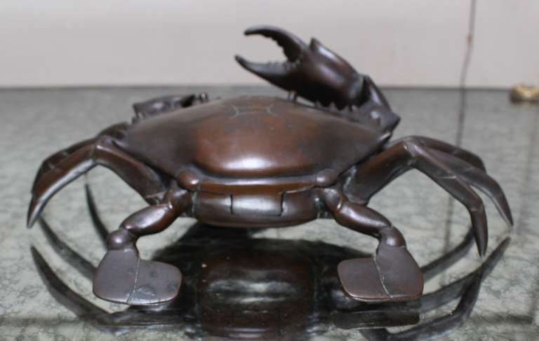 19th Century Bronze Crab Inkwell