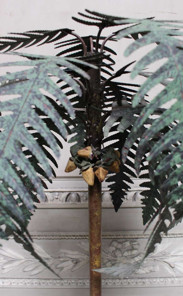 French Painted Tole Palm Tree on a Tole Jardiniere Raised on Bronze Paw Feet For Sale