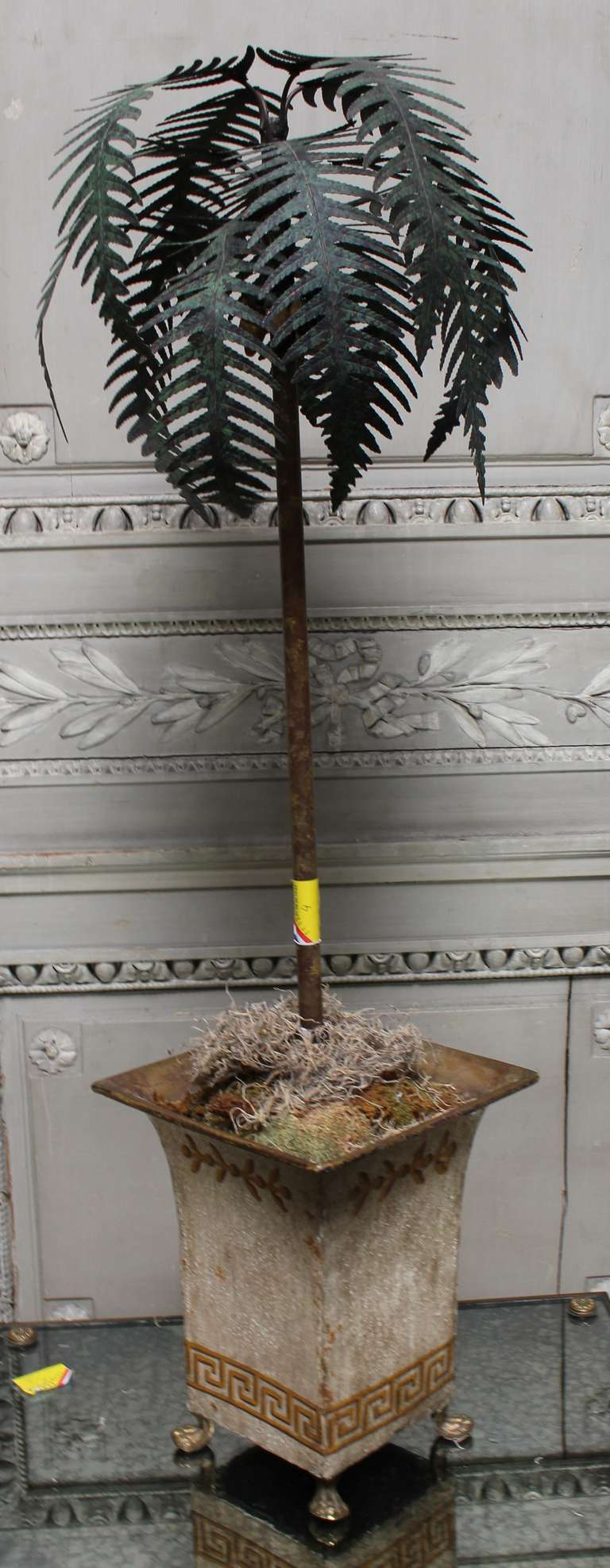 Other Painted Tole Palm Tree on a Tole Jardiniere Raised on Bronze Paw Feet For Sale