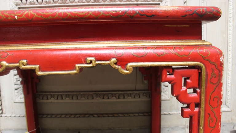 Gold Leaf French Red Lacquered Chinoiserie Table