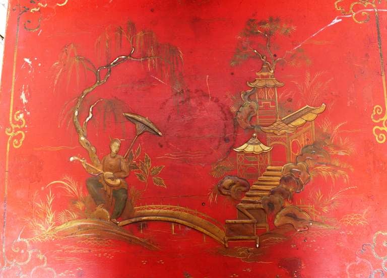 French Red Lacquered Chinoiserie Table For Sale 2
