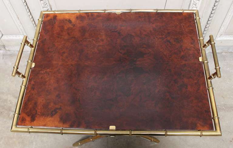A Faux Bamboo Bronze and Burled Walnut Tray Table 2