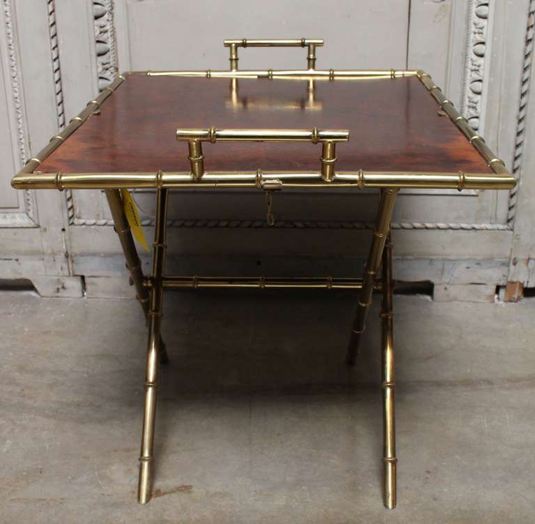 A Faux Bamboo Bronze and Burled Walnut Tray Table 1