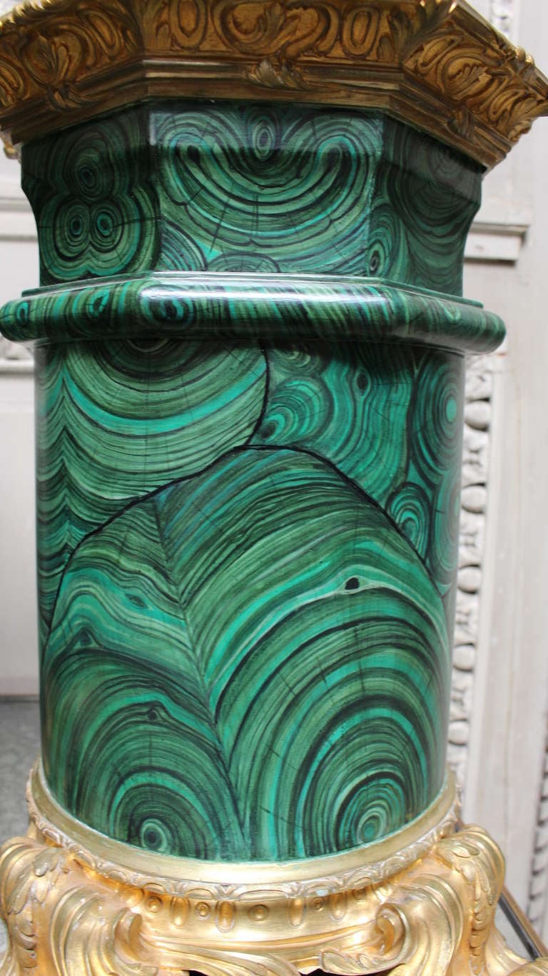 20th Century Pair of Faux Malachite Bases with Bronze Mounts