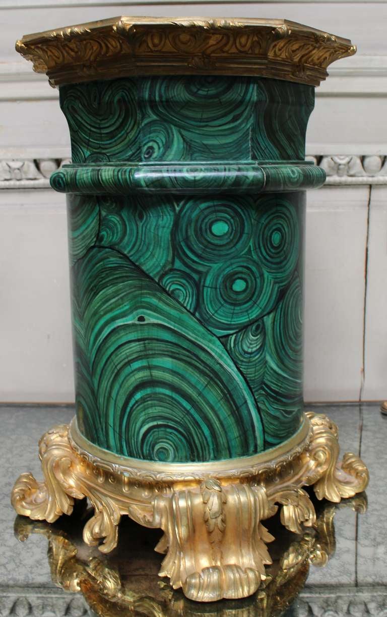 Pair of Faux Malachite Bases with Bronze Mounts In Good Condition In Dallas, TX