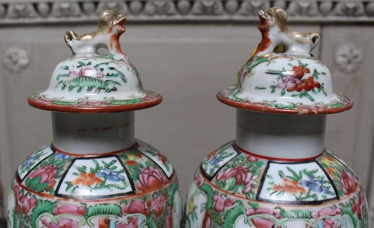 Pair of Chinese Porcelain Rose Mandarin Jars with Lids 1