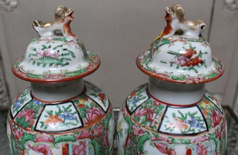 Pair of Chinese Porcelain Rose Mandarin Jars with Lids 2