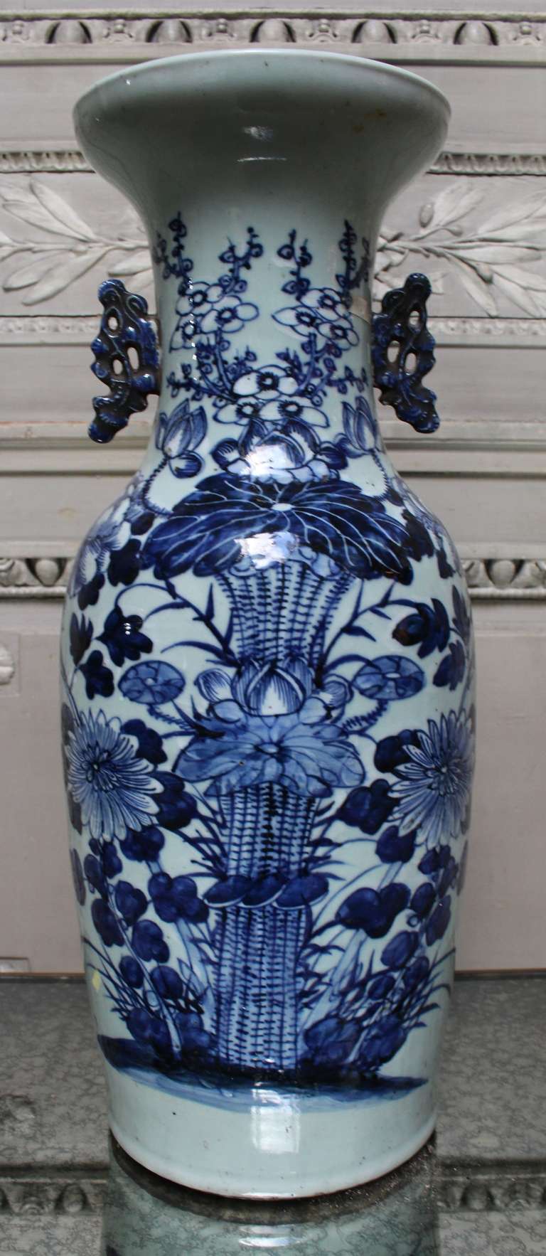 A Blue and White Chinese Porcelain Vase with Floral Design