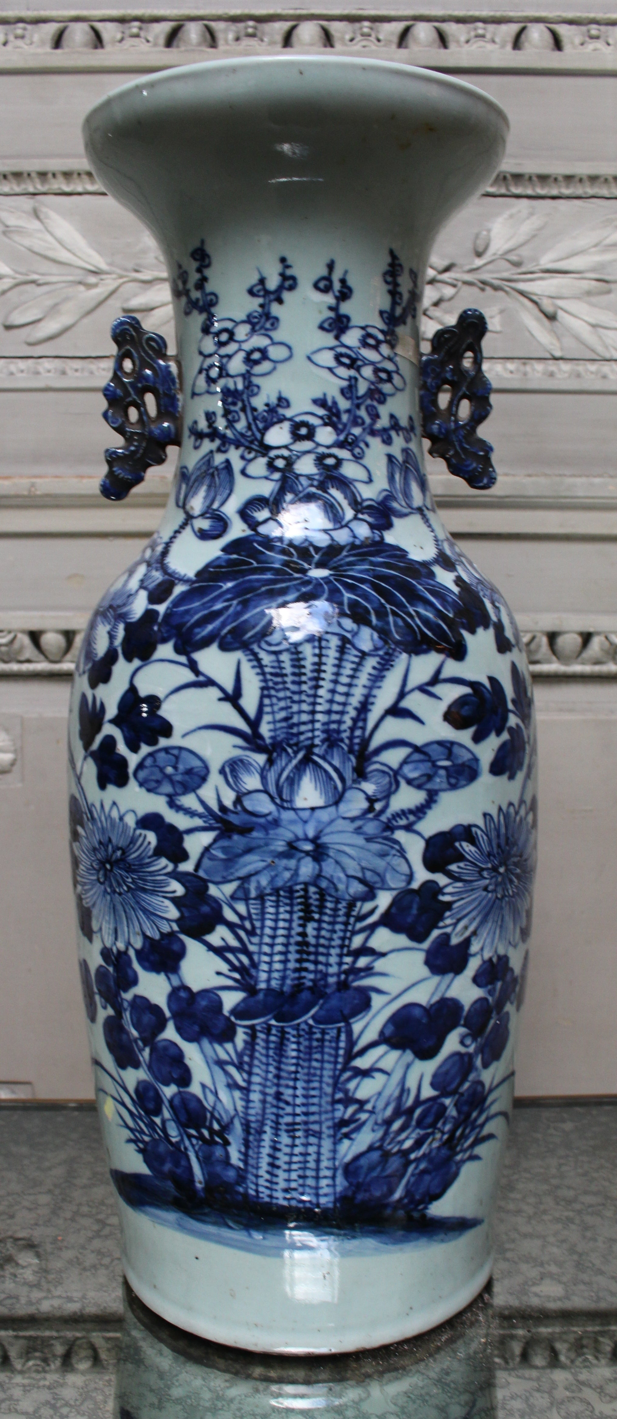 Blue and White Chinese Porcelain Vase with Floral Design