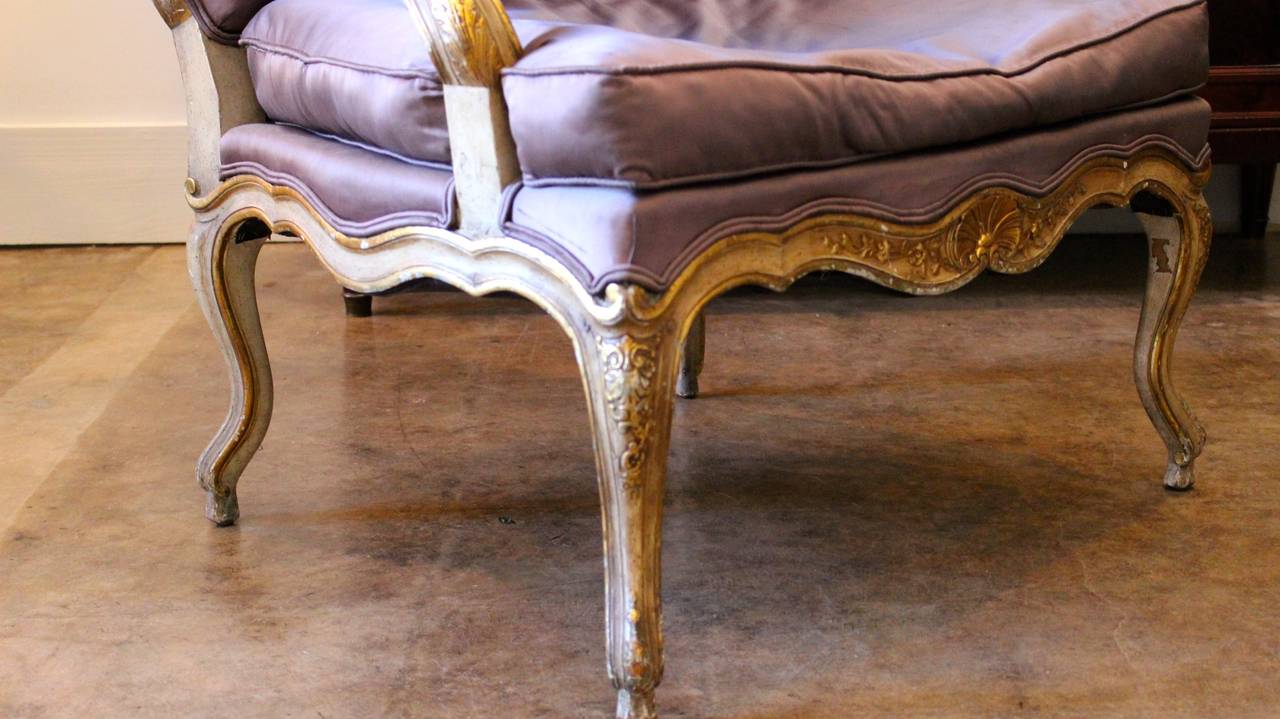 19th Century French Regence Style Painted and Parcel Gilt Fauteuil de Confessionnal