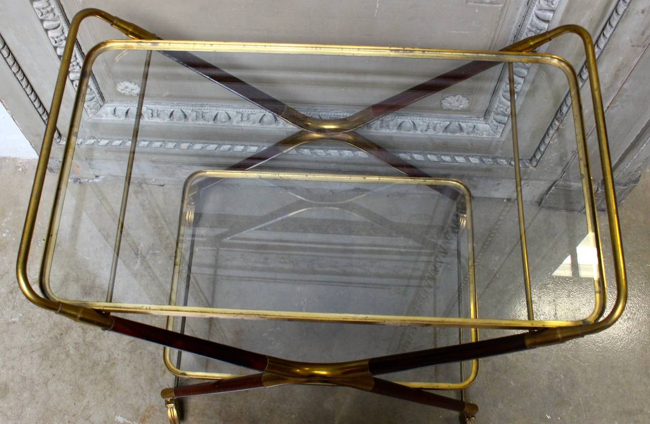 An Italian Brass and Mahogany Bar Cart Trolly Attributed to Cesare Lacca.