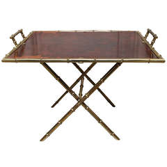 A Faux Bamboo Bronze and Burled Walnut Tray Table