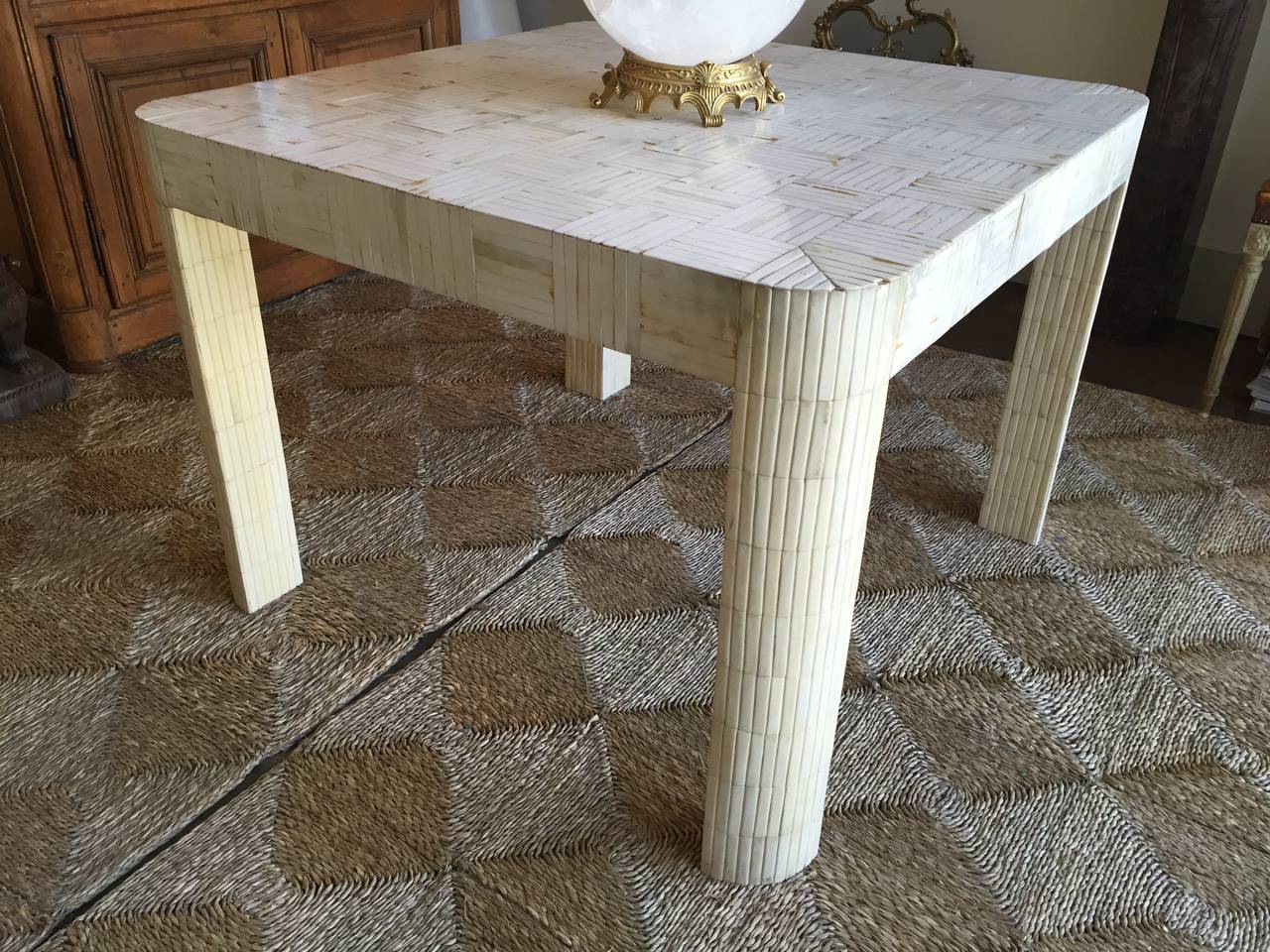 A Karl Springer Style Table with Tessellated Polished Bone Tiles